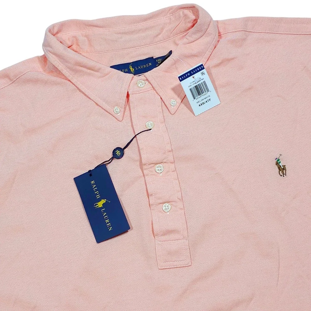 Ralph Lauren Knit Oxford Polo Mens 4XB Melon Pink Cotton Pony Preppy Ivy Coastal